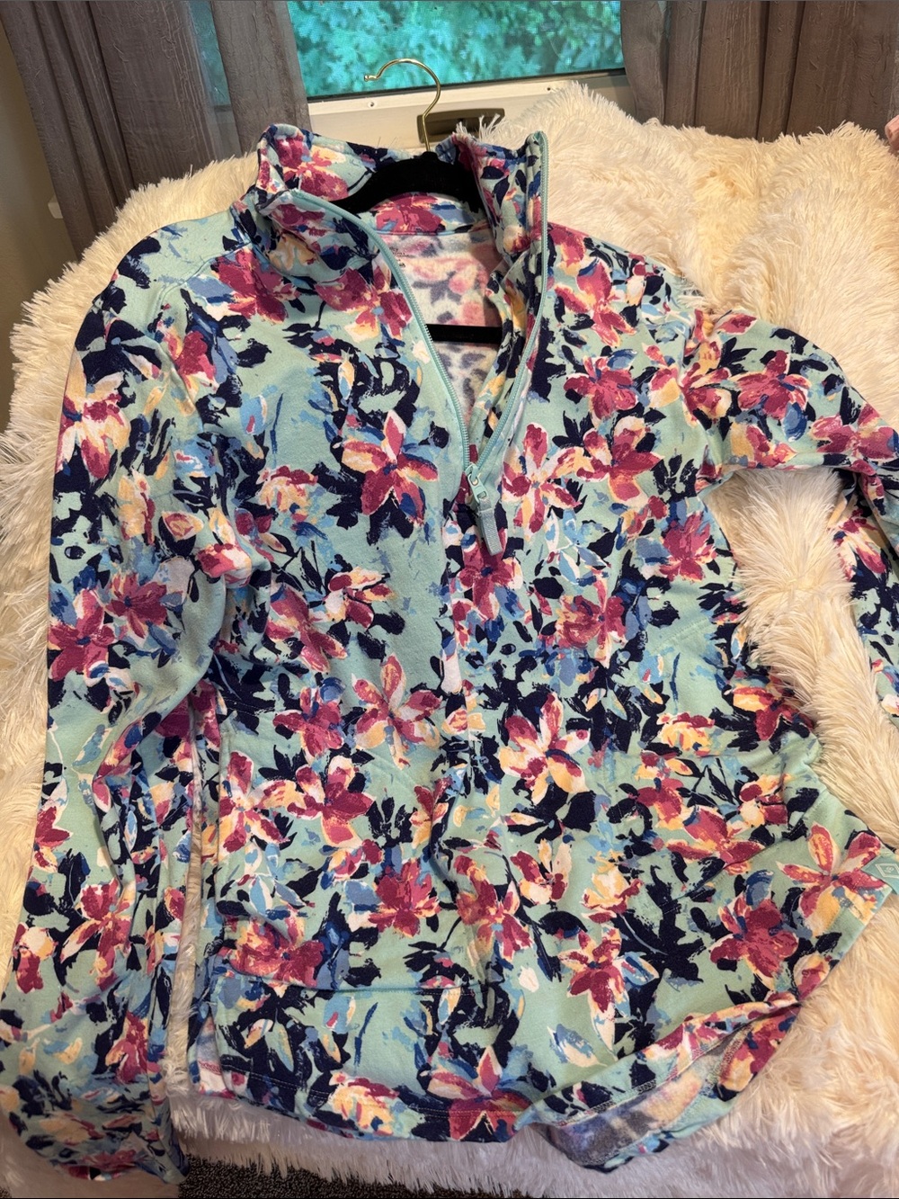 Floral Half-Zip Jacket - Mint & Pink